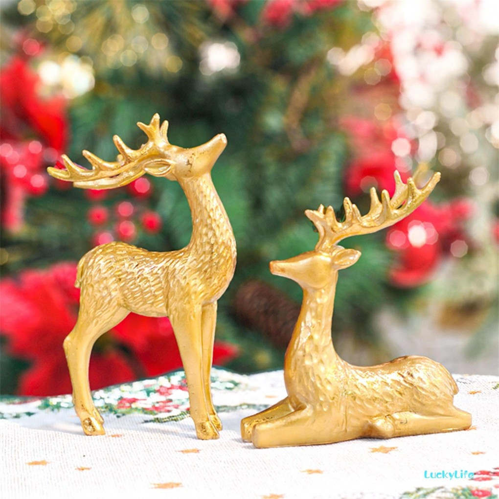 2 Pçs Estatuetas De Rena De Natal Ornamento Adorável Estátua Decoração Para Sala Estar Jardim Pátio Gramado
