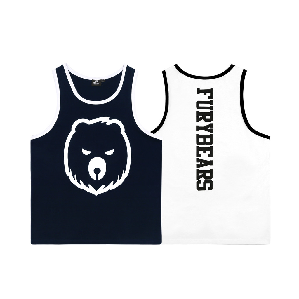 MCREW FuryBears Verão Novo Estilo Cabeça de Urso Branco Azul Marinho Puro Algodão Esportes Lazer Fitness Colete Impresso
