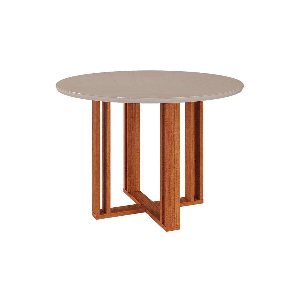 Mesa de Sala Jantar Flora c/Tampo Madeirado c/ Vidro 109X109cm Cinamomo/Off White - Cimol