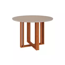 Mesa de Sala Jantar Flora c/Tampo Madeirado c/ Vidro 109X109cm Cinamomo/Off White - Cimol