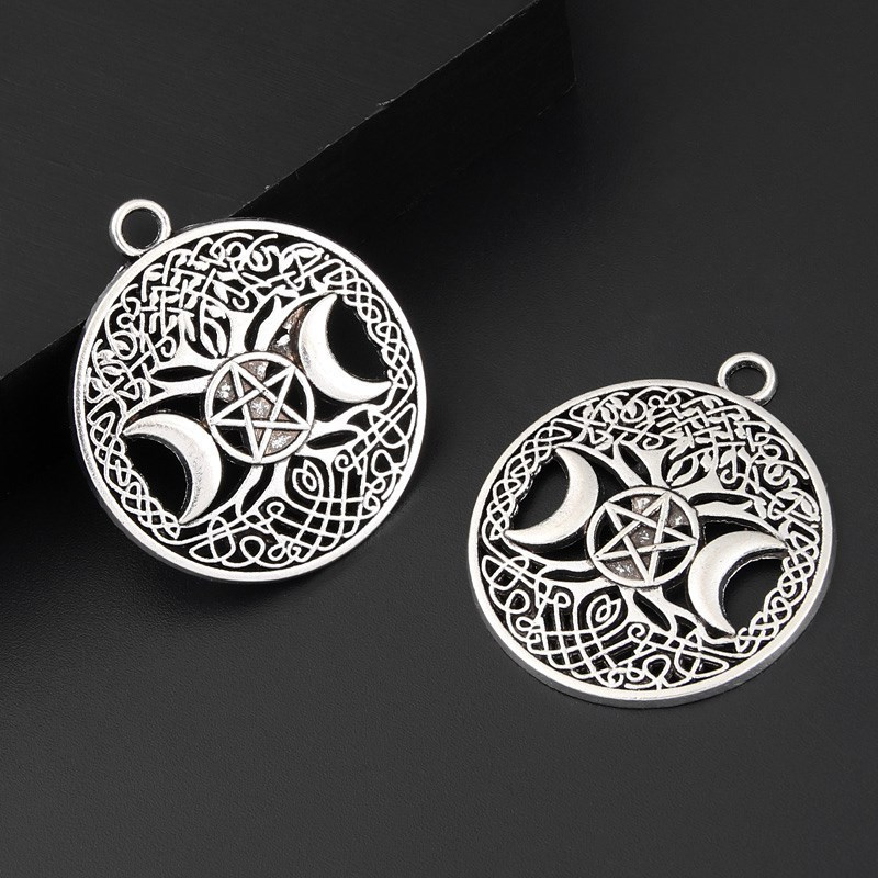 5 Pçs Cor Prata 38.5x34mm Triplo Lua Deusa Encantos Wicca Pentagrama Árvore Mágica Pingente DIY Jóias Acessórios Artesan