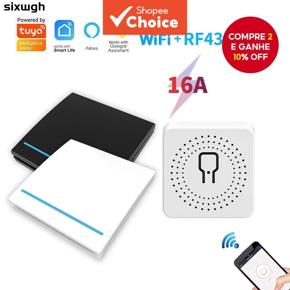 WiFi Funciona com o Mini Interruptor Inteligente Tuya 16A Interruptor Sem Fio Controle Remoto Suporte ao Aplicativo