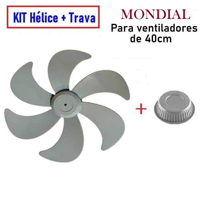 KIT HÉLICE + TRAVA para Ventilador Mondial 40 CM - CINZA - Furo Redondo (adaptável)