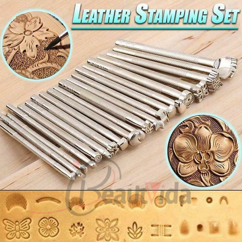 20 Peças de Ferramentas de Couro para Fabricação de Selas, Escultura, Artesanato, Perfurador de Vedação, Conjunto DIY de