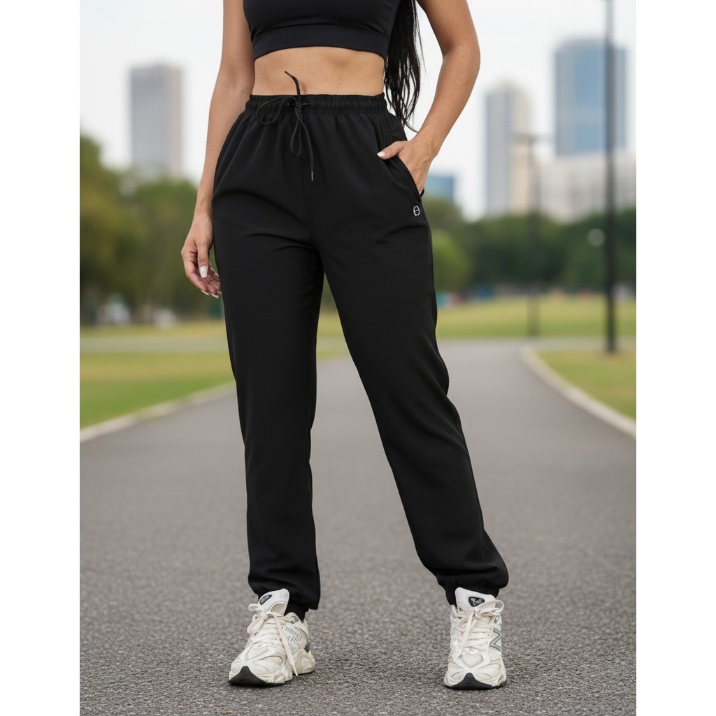 Calça Jogger Feminina Tactel com Elastano Bolsos Cordão Cintura Elástica Confortável Casual