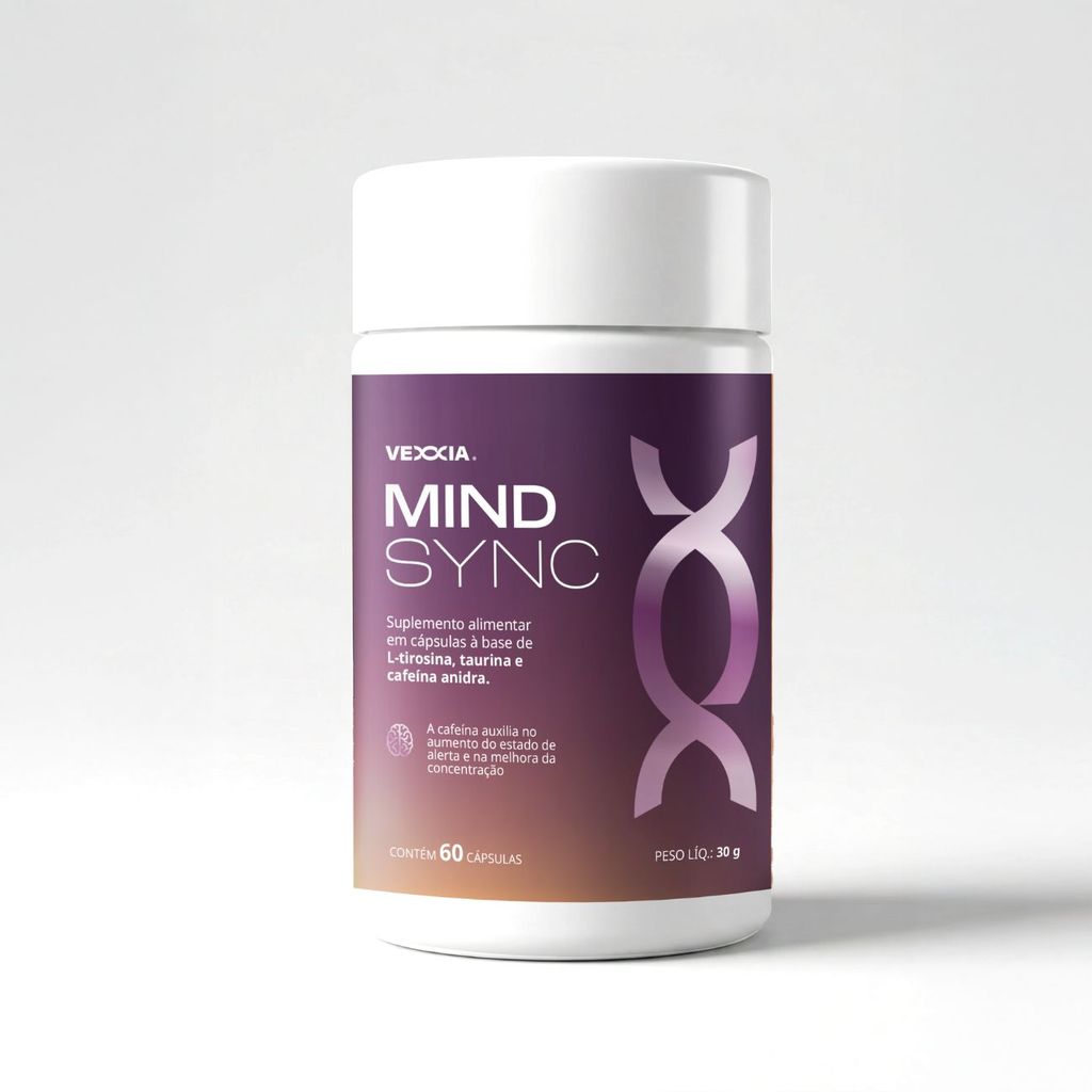 Suplemento Foco Memória Concentração Clareza Mental Cafeína Tirosina Taurina 60 Cápsulas Mind Sync Vexxia