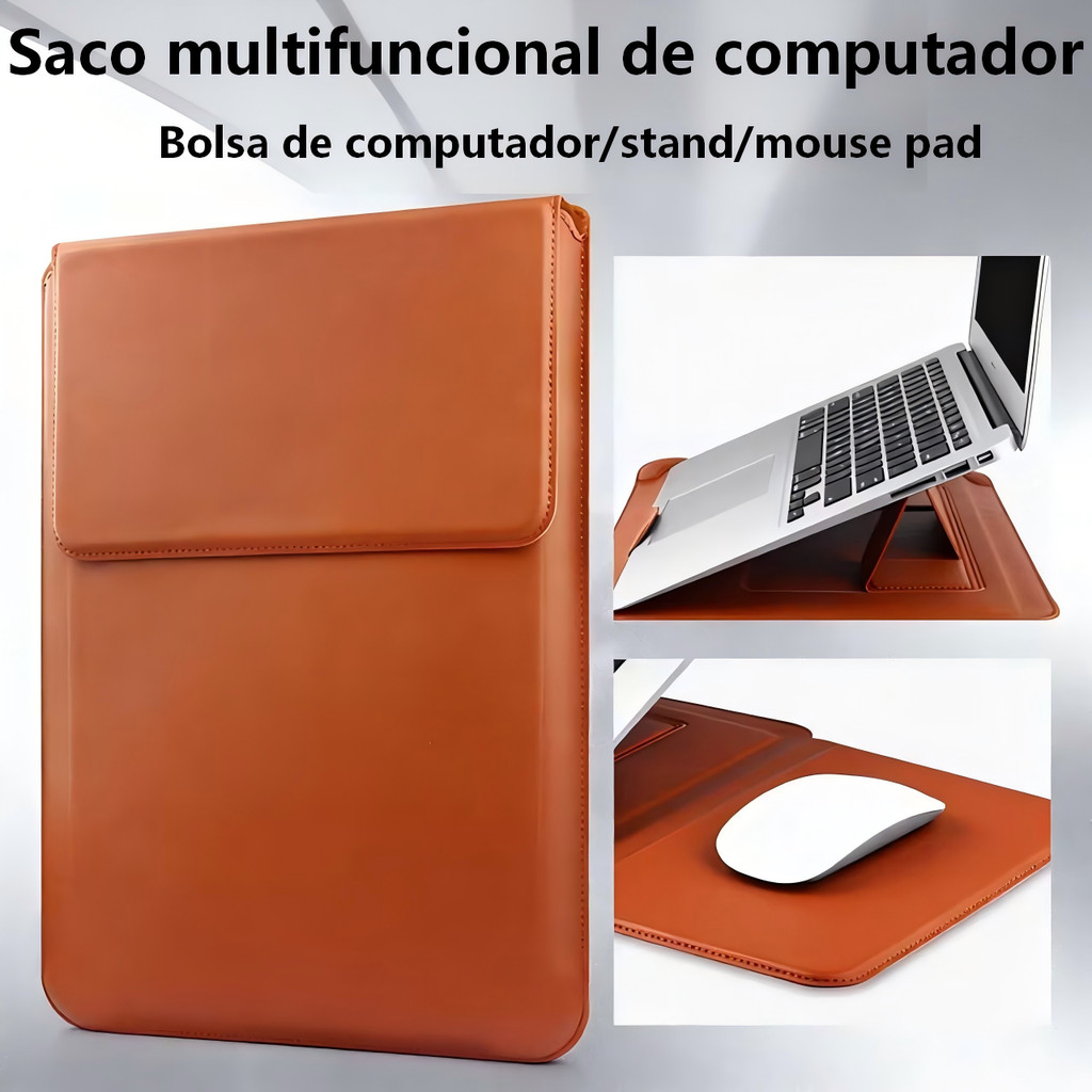 Mochila para notebook de alta qualidade, couro, 14 a 16 polegadas, com suporte e bolsa para carregador