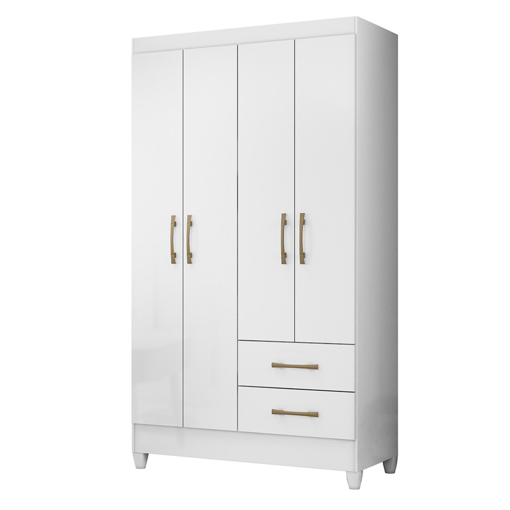 Guarda Roupa Roupeiro para Quarto Casal Moderno Chile 4 Portas 2 Gavetas Branco Acetinado - Moval
