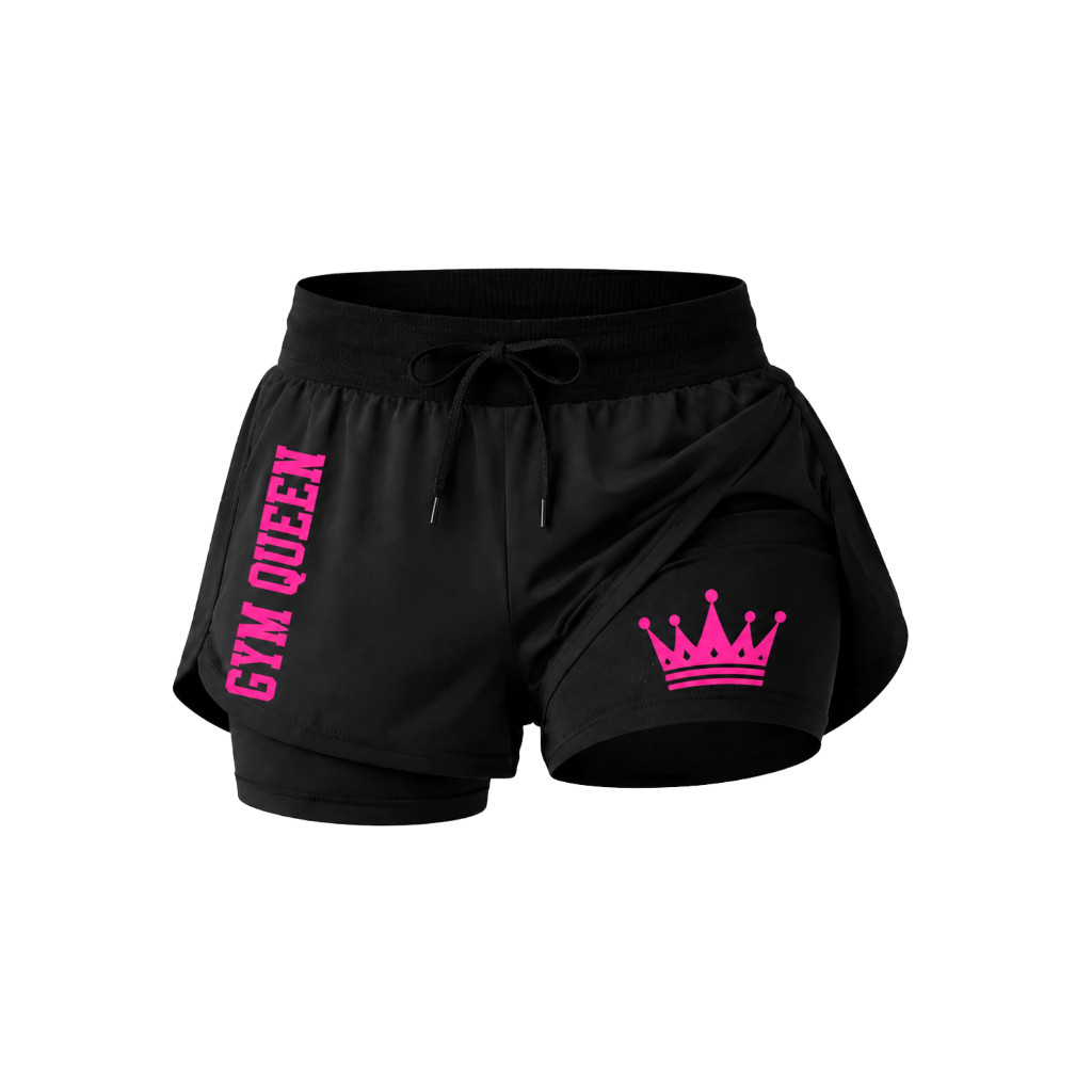 Short Feminino 2 em 1 Dry Fit Rainha Da Academia Compressão Slim Fit