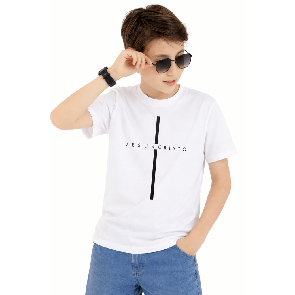 Camiseta Infantil Juvenil Estampada Jesus Cristo Cristão 100% Algodão Premium Criança Personalizada Blusa Camisa Unissex