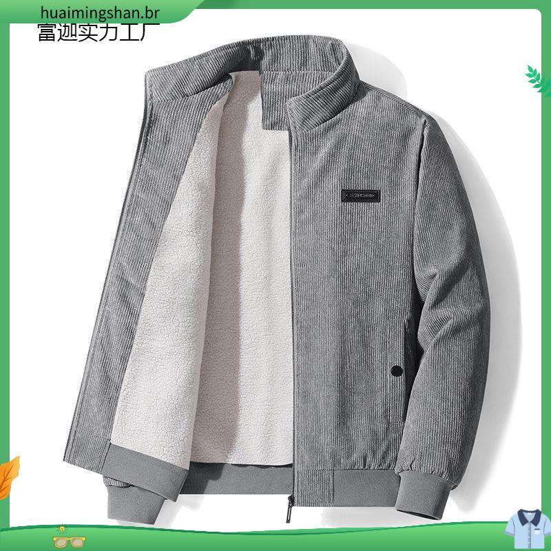 Jaqueta Masculina de Inverno e Outono com Forro de Fleece Quente e Espesso, Gola Alta, Casual para Adultos de Meia-Idade