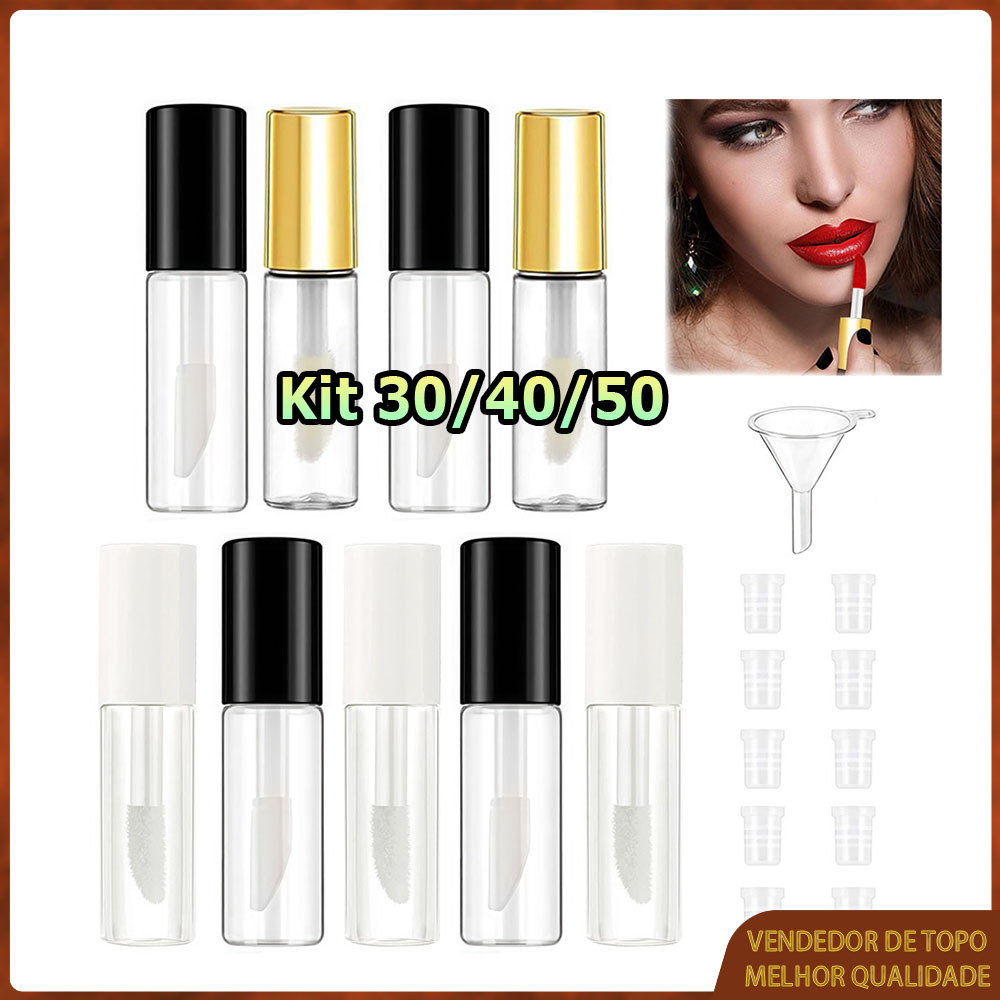 30/40/50 Tubo vazio de brilho labial 1,2ml Mini recipiente transparente para protetor labial Tubo plástico com aplicador