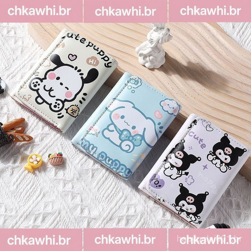 Carteira Portátil Sanrio Kuromi Pachacco De Três Dobras PU