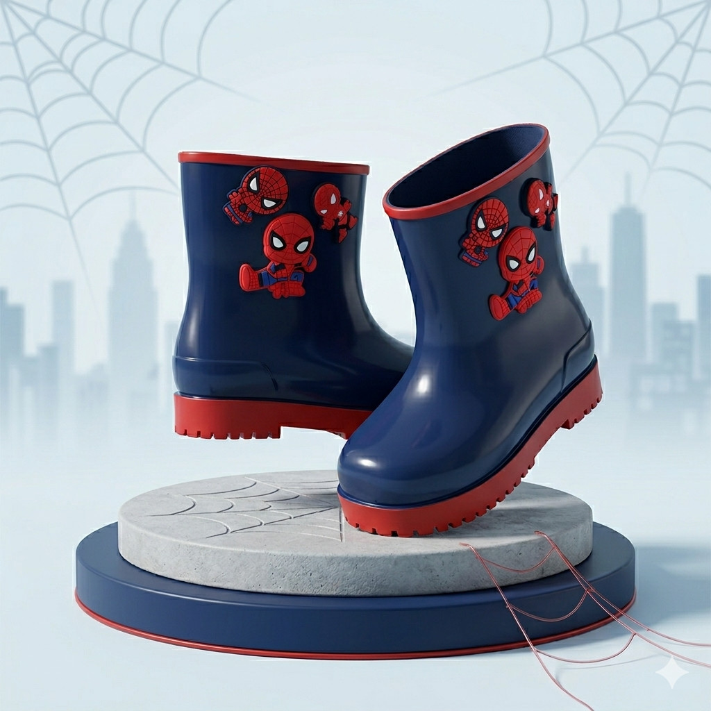 Bota Galocha Infantil Masculina Menino Bottons Removíveis Homem Aranha Patrulha Canina exclusiva