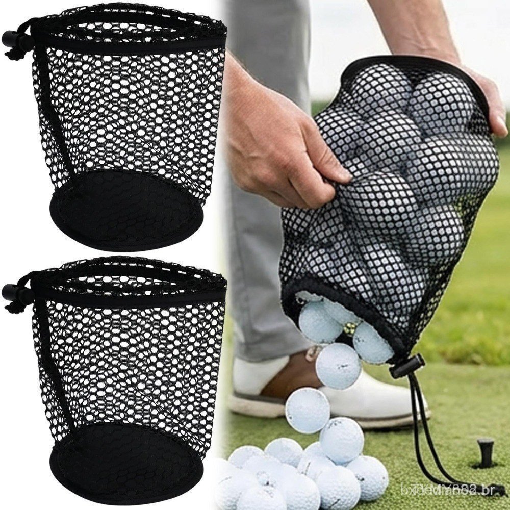 Bolsa de Armazenamento de Bolas de Golfe em Malha Respirável Portátil, Bolsa com Cordão Resistente a Rasgos e Fecho