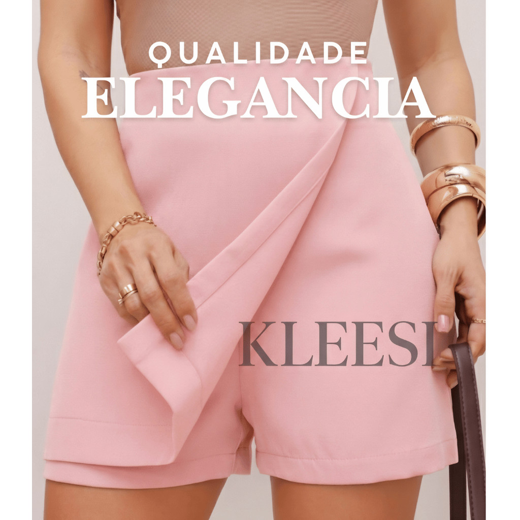 Short Saia Alfaiataria Feminino Basica zíper invisível lateral inspiração moda blogueira Tendencia