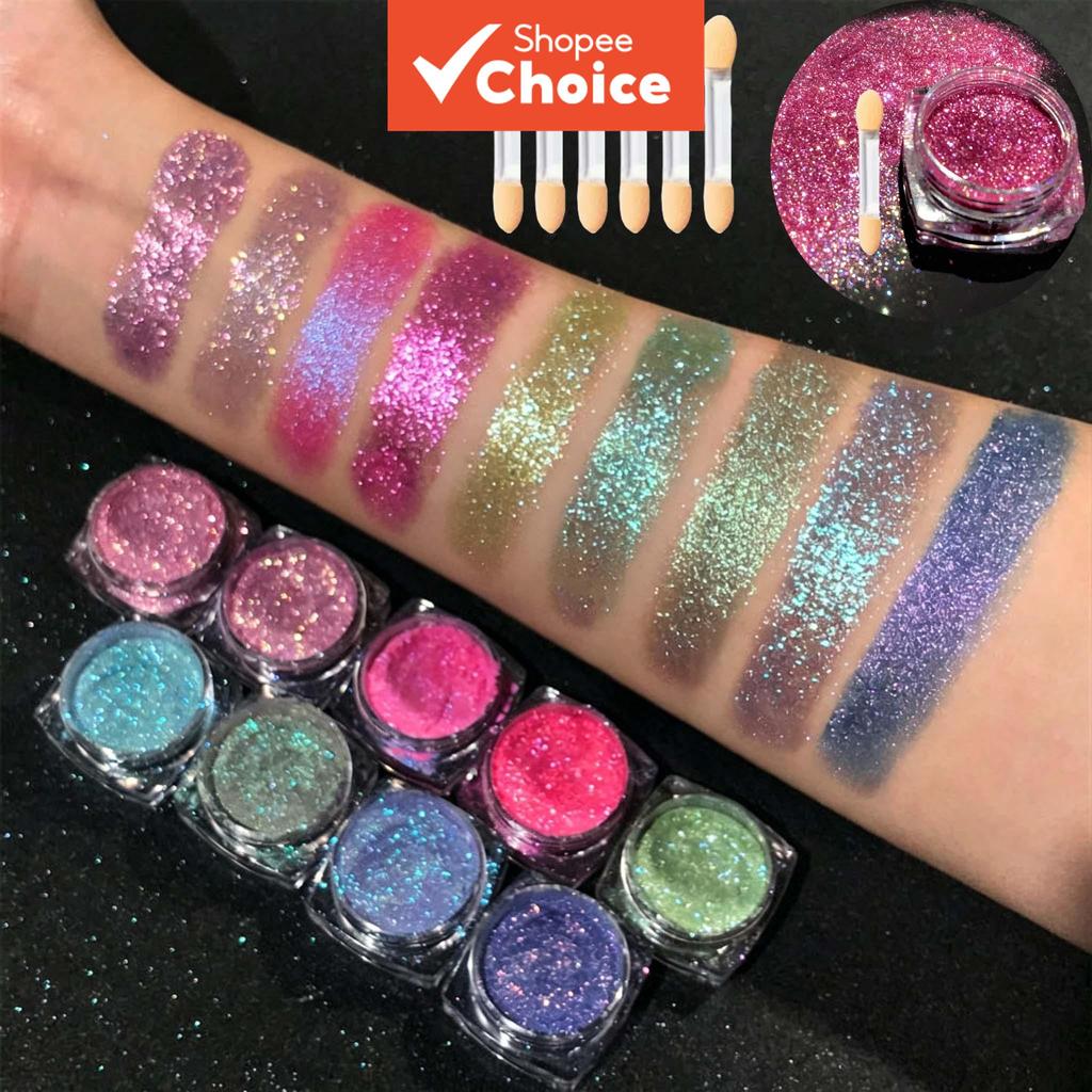 Sombra De Olho Com Glitter De Metal IronLux , Pó Brilhante De Pigmento De Óxido De Ferro , Conjunto De 9 Cores + 6 Pincé