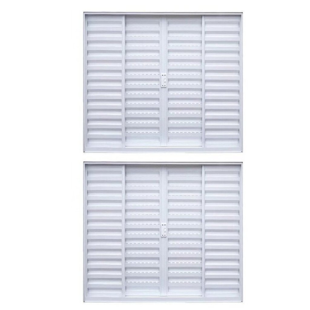 Kit com 2 Janelas de Alumínio Veneziana de Correr 100x120cm 4 Folhas sem Vidro Soft Plus MGM Branco