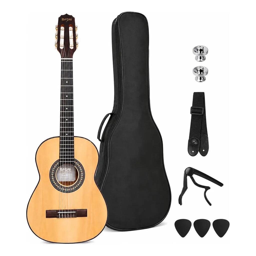 Violão Acústico Canhoto Rozini Rx205 + Capa E Acessórios Natural
