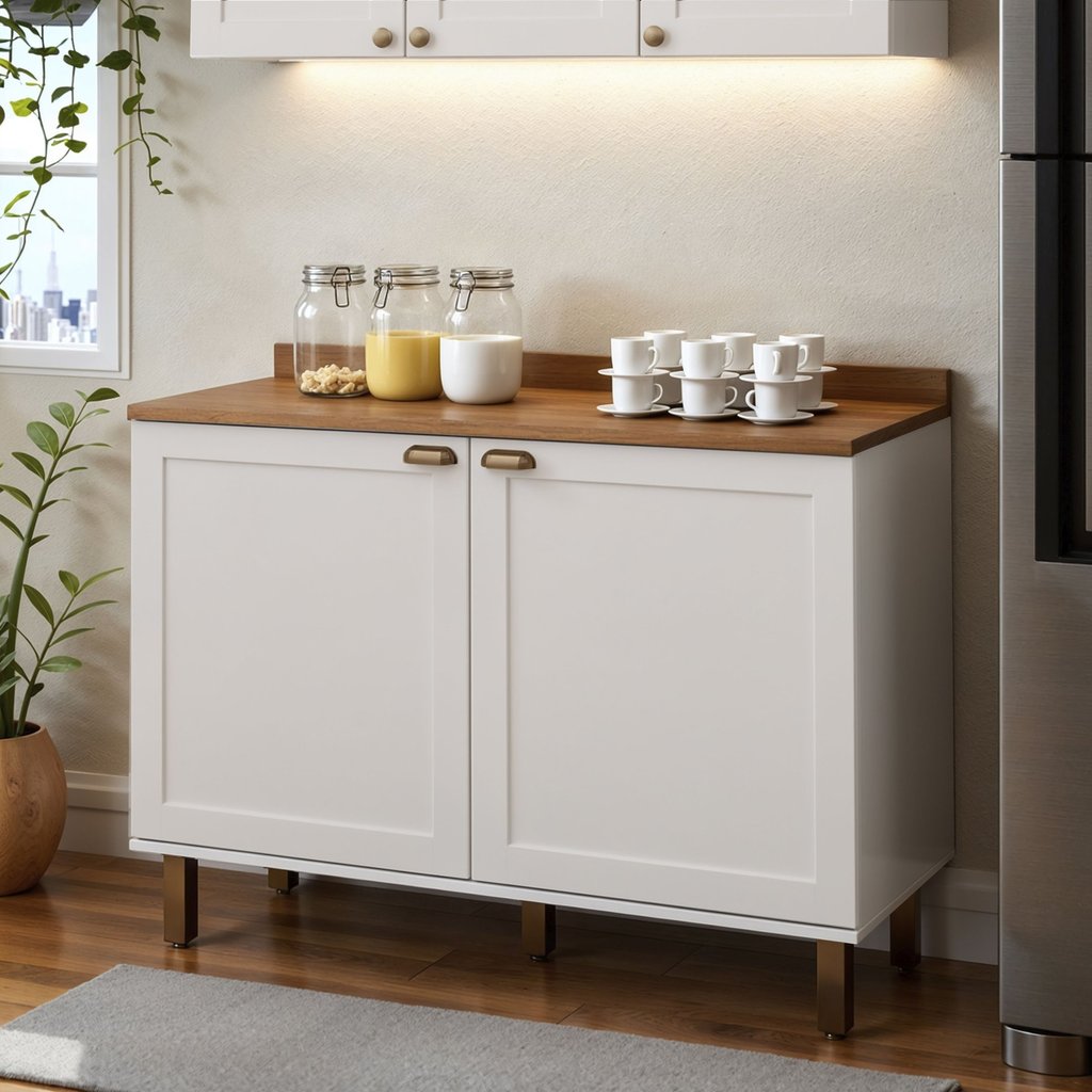 Balcão para Cozinha 2 Portas Provençais sem Tampo Iluminata Branco/Fosco Branco