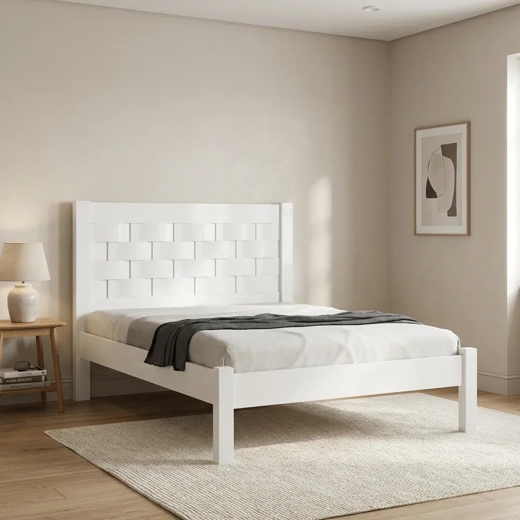 Cama Casal em MDF com Cabeceira Entrelaçada Laila Branco Branco
