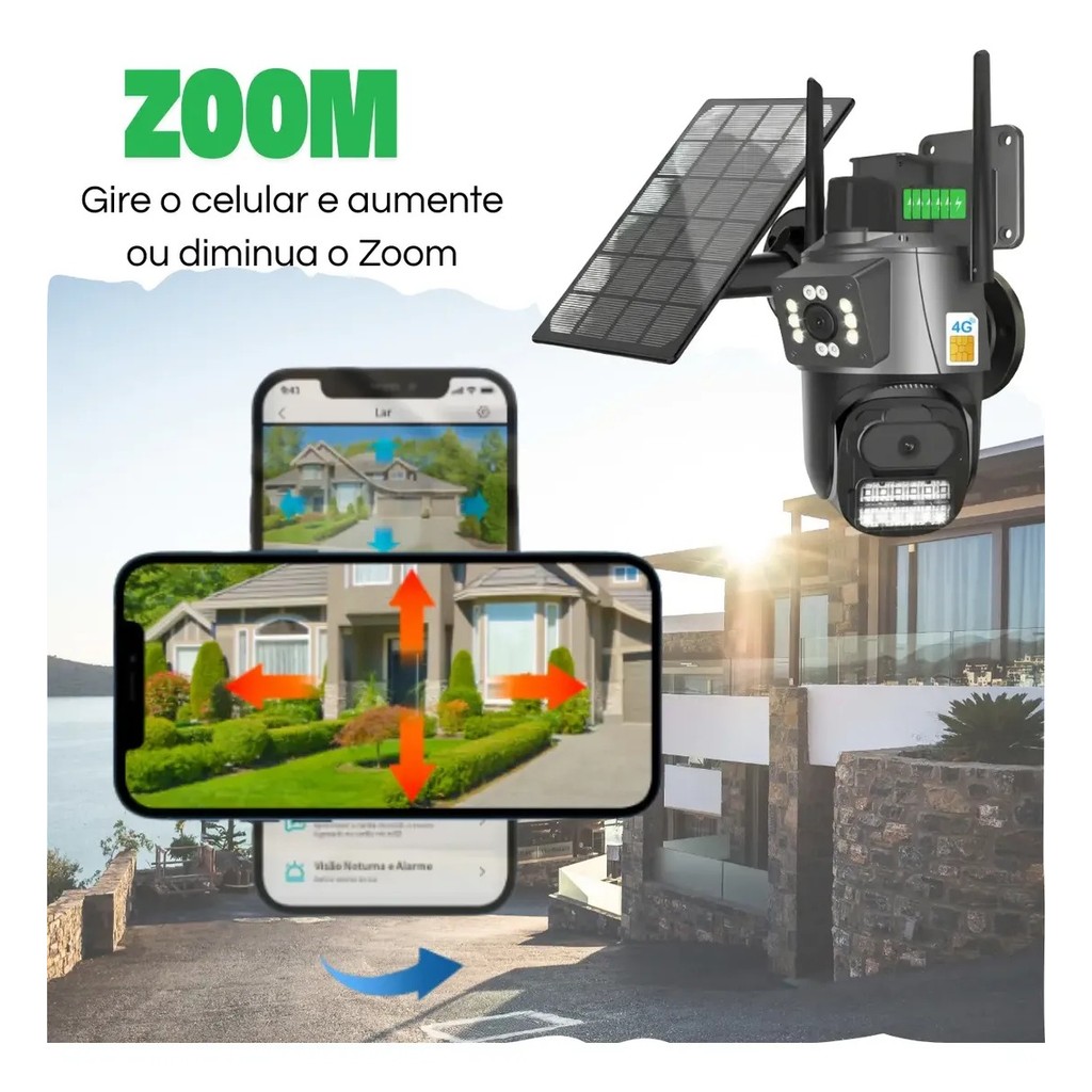 Câmera de Segurança Energia Solar Luz Policia LED Visao Noturna Monitoramento App — imagem 2 de 2