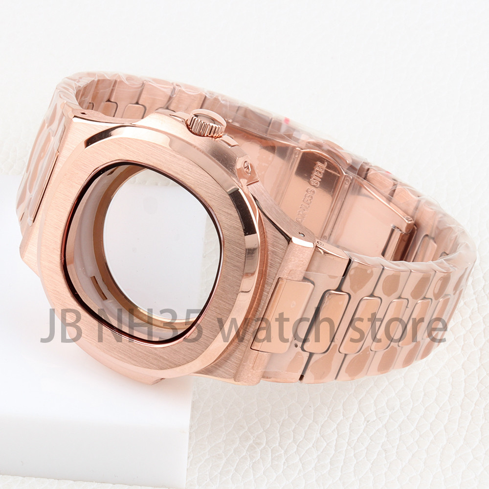 Caixa De Relógio Quadrada Em Ouro Rosa/Preto 40mm Para Movimento Modificado Nautilus Seiko Nh35 Nh36 Nh38 À Prova D'água
