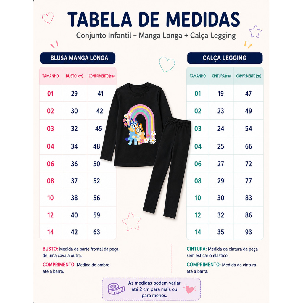 Detalhes do Conjunto Infantil Menina Bluey Blusa Manga Longa E Legging Conjunto Bluey Bingo Menina Roupa Infantil Meia Estação