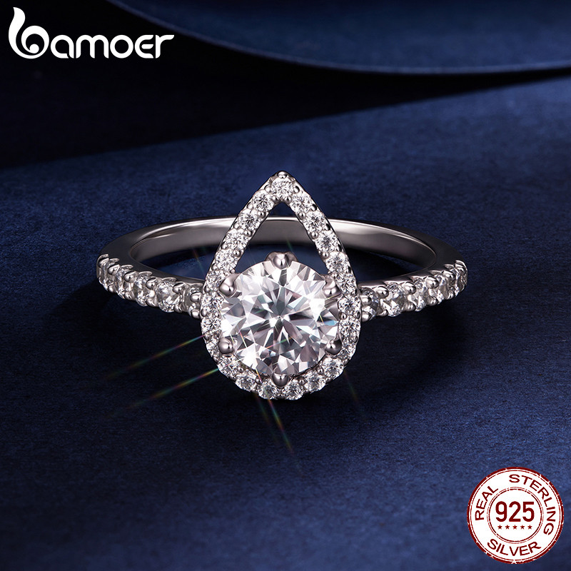 Anel De Prata Esterlina 925 Bamoer 1CT Corte De Pêra Moissanite Joias Da Moda Presentes Para Mulheres