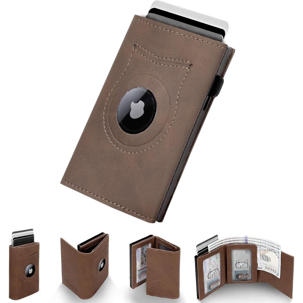 Carteira Masculina Minimalista Compacta com Porta-Cartões Pop-Up, Carteira Slim Masculina com Bloqueio RFID para Bolso F
