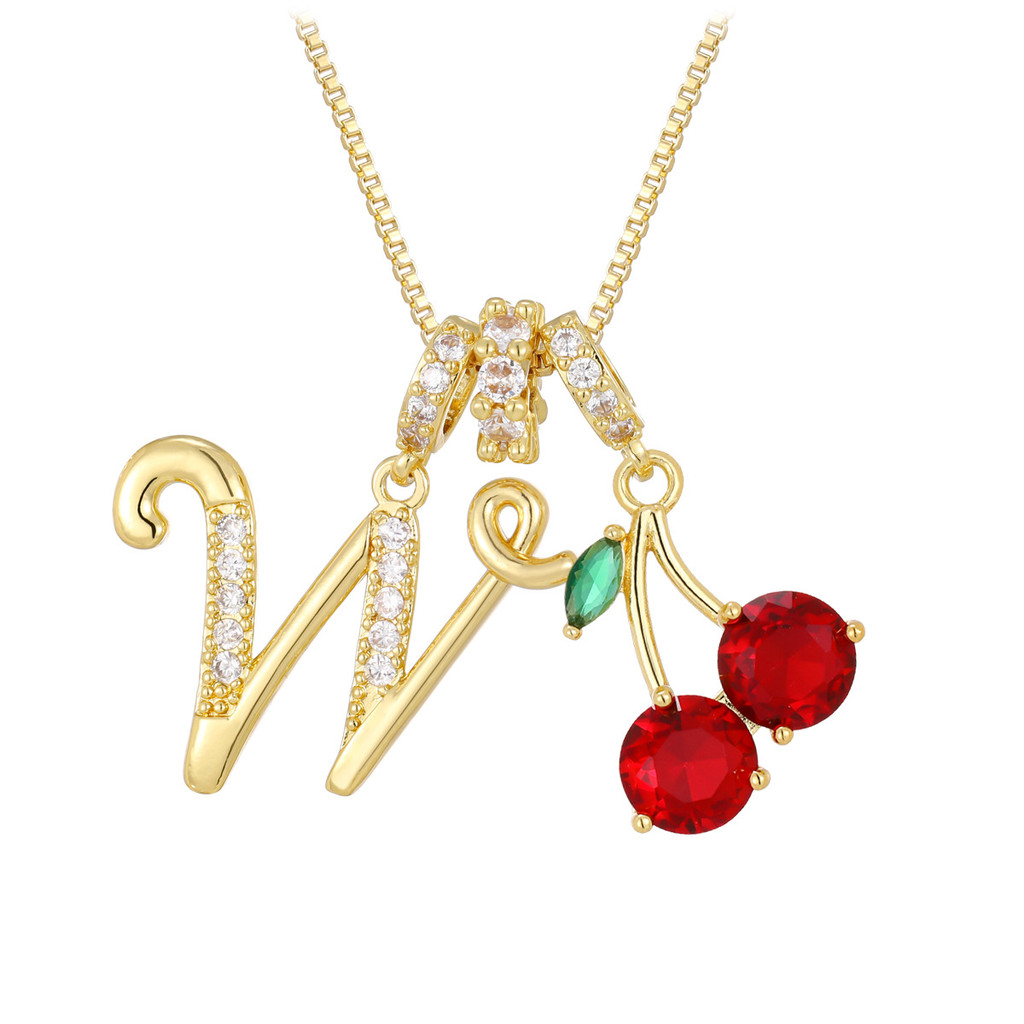 Presentes para Ela - Colares com Iniciais de Cereja para Mulheres, Colares com Pingente de Letra A-Z Banhados a Ouro 14K