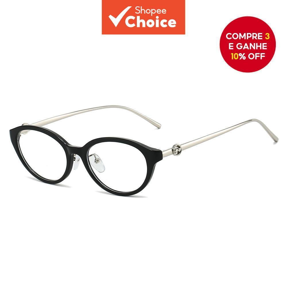 Armação de Óculos Olho de Gato Estilo Coreano para Mulheres, Marca de Designer, TR90, Óculos Anti Luz Azul com Haste de