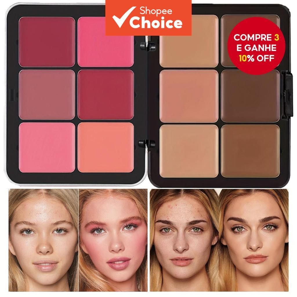 Paleta Multiuso 12 Cores Corretivo Blush Contorno Creme – Cobertura Total , Impecável , Presentes De Feriado Glam De Inv