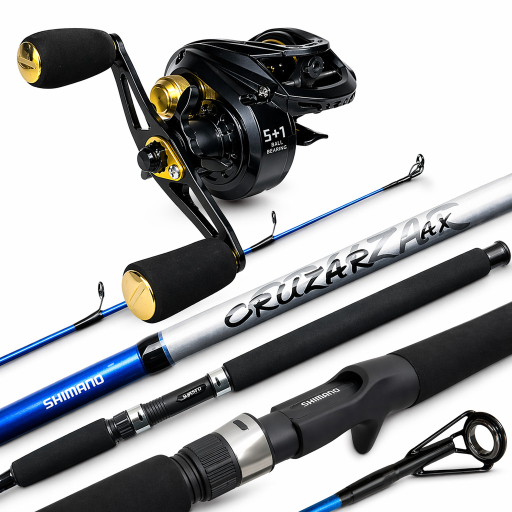 KIT DE PESCA PROFISSIONAL COMPLETO VARA SHIMANO CRUZAR 1.84M 8-16LB - CARRETILHA TUCUNA PRO 6000 - 6 ROLAMENTOS DRAG:6KG