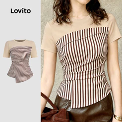 Lovito Blusa Casual Feminina com Costura de Tecidos em Colorblock primavera/verão L190ED708