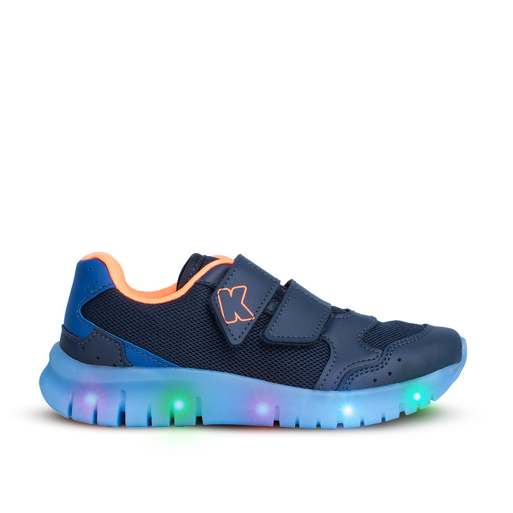 Tênis Infantil Menino Kidy Light Fun Luz LED Pisca Casual Confortável Azul Anatômico Antiderrapante