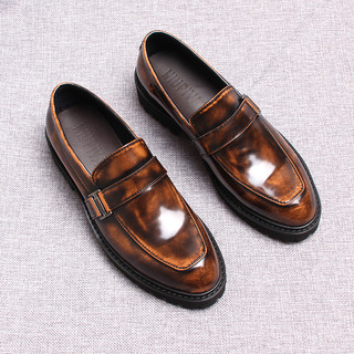 Primavera homens formais de negócios sapatos de couro masculino dedo do pé redondo couro envernizado britânico brilhante