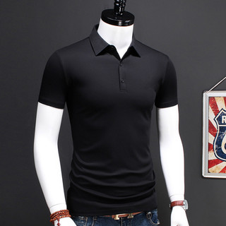Camiseta masculina de verão com lapela de manga curta, negócios, Slim Fit, algodão mercerizado, Modal Paul, cor sólida, 