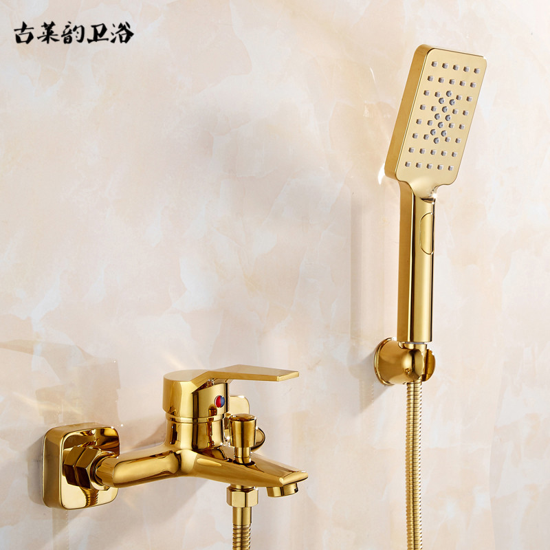Toda a banheira de cobre tripla torneira água quente e fria chuveiro do banheiro válvula mistura simples conjunto chuvei