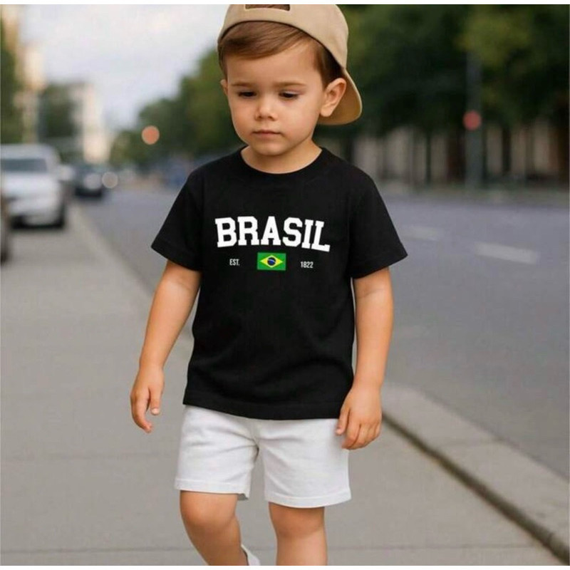 Camiseta Infantil 100% Algodão Unissex Brasil Copa Seleção Brasileira Comemoração UNISEX OFERTA PREMIUM