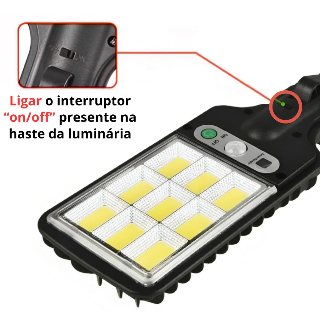 Luminária Solar Parede 108 COB LED Luz Branco Frio Prova D'Água Sensor Presença 3 Funções GT — imagem 2 de 2