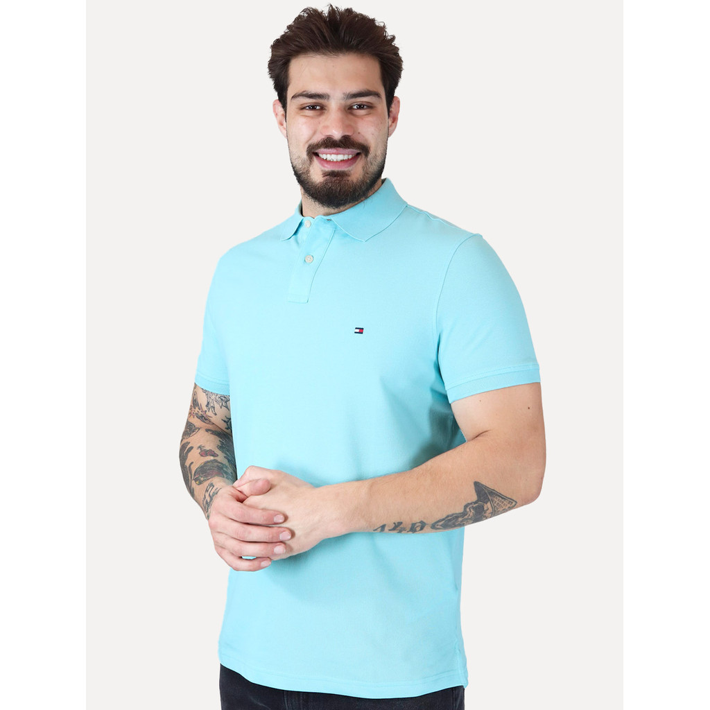 Polo Tommy Hilfiger Original Masculina Regular Piquet 1985 Dewy Azul Claro