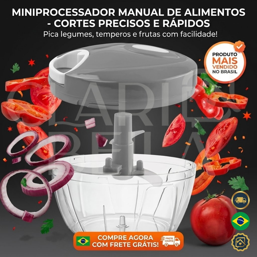 Processador de Alimentos Manual 500ml – Triturador Portátil com 3 Lâminas em Aço Inox
