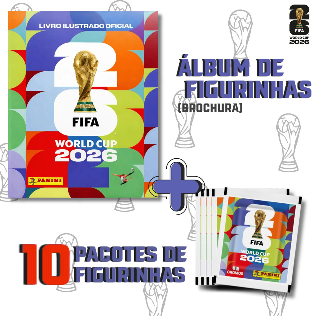 ÁLBUM DE FIGURINHAS COPA DO MUNDO OFICIAL World Cup FIFA 2026 Capa Brochura e 10 envelopes
