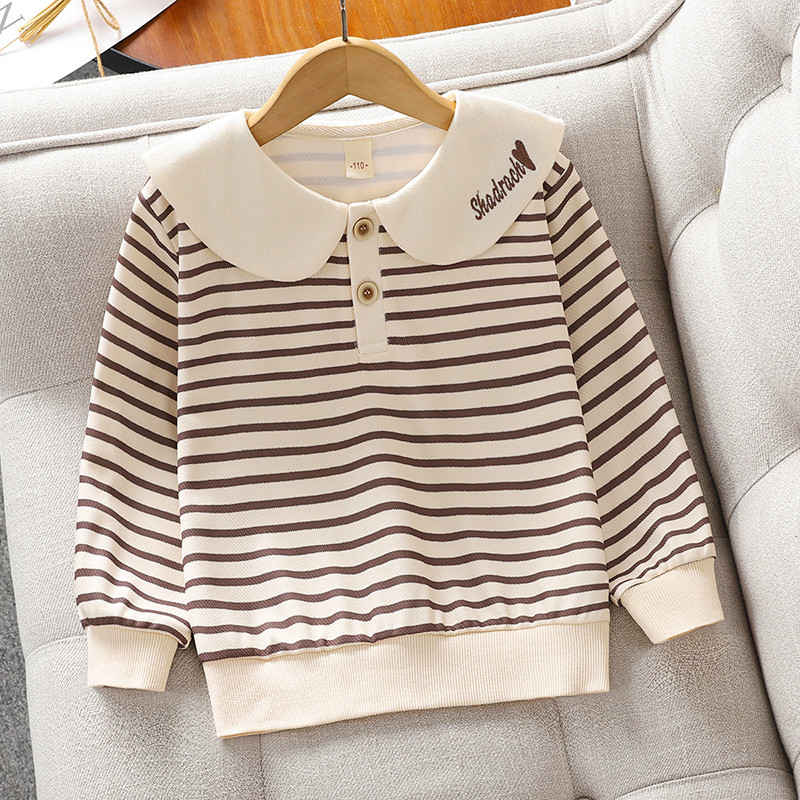 Meninas moletom primavera outono 2026 novo estilo crianças roupas de outono manga comprida camiseta meninas listrado pul