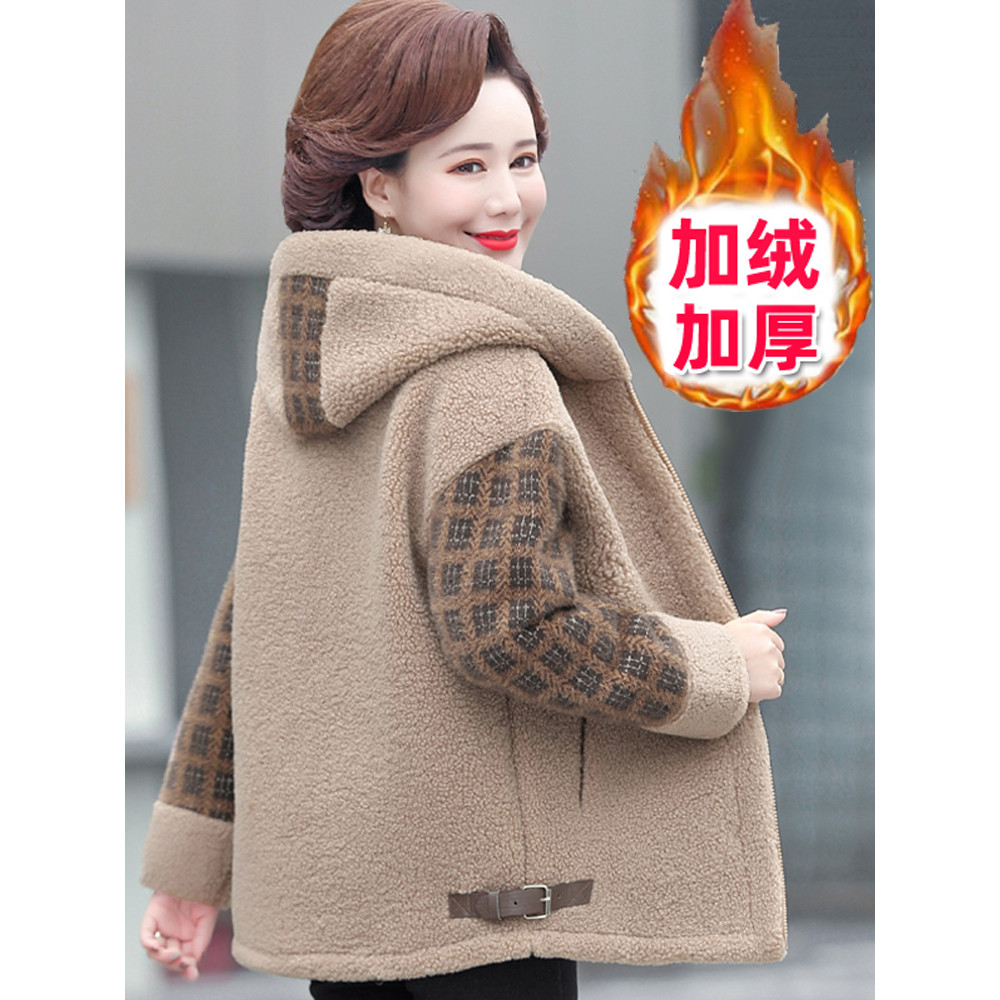 Roupas de mãe de meia-idade outono inverno roupas forro de lã casaco engrossado estilo ocidental roupas femininas idosas