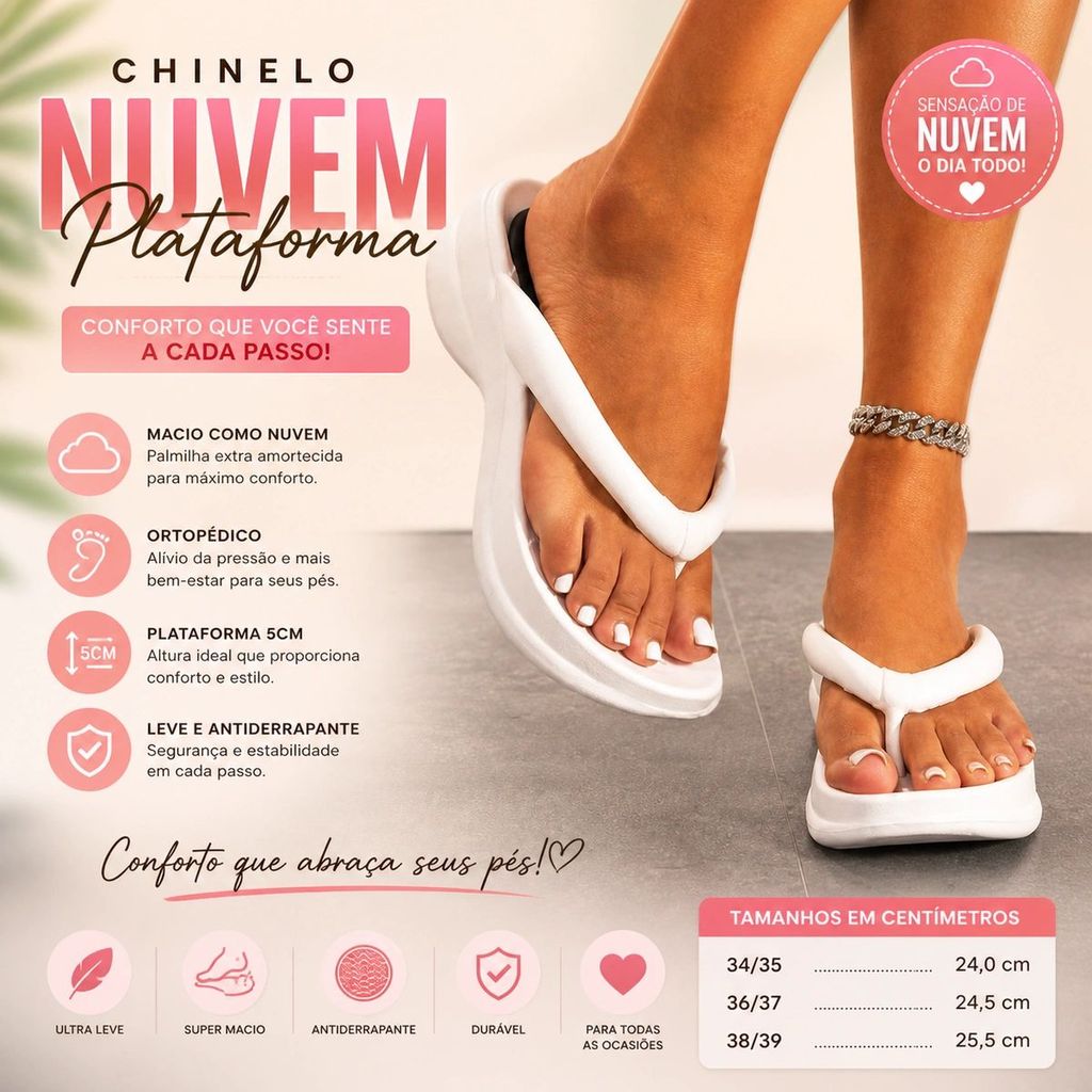 Chinelo Feminino Nuvem Plataforma Ortopédico Macio Confortável Antiderrapante