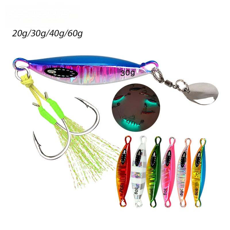 Isca de Pesca Spin Tail Metal Jig 20g 30g 40g 60g Spinner Shad Metal Vib Casting Shore Jig Bait Copper Blade Spoon Bass-