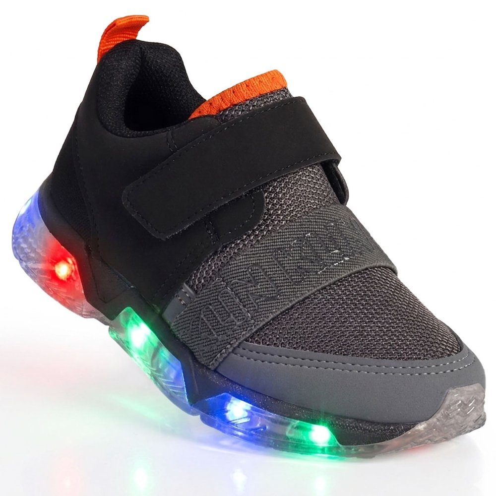 Tênis Infantil Klin Light Menino com LED Fechamneto em Elástico e Tira Aderente - Preto