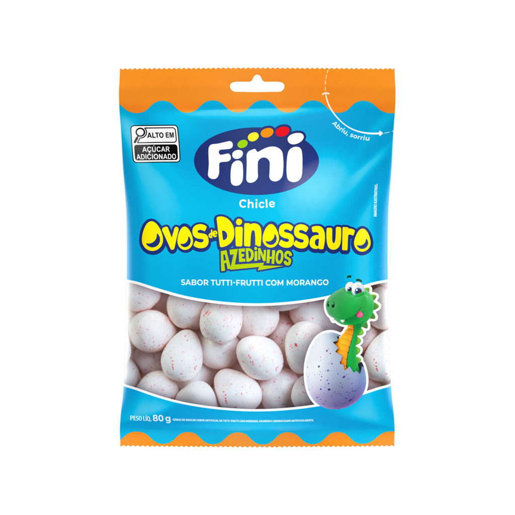 Fini Chicle Ovos de Dinossauro Sabor Tutti-Frutti Com Morango 80g